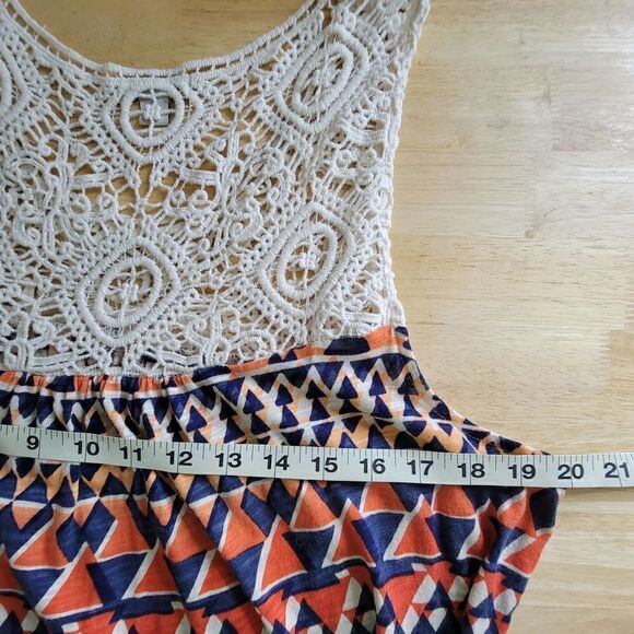 Lucky Brand Crochet Top Tie Waist Maxi Dress Blue Orange Size L Boho Summer - Picture 8 of 14